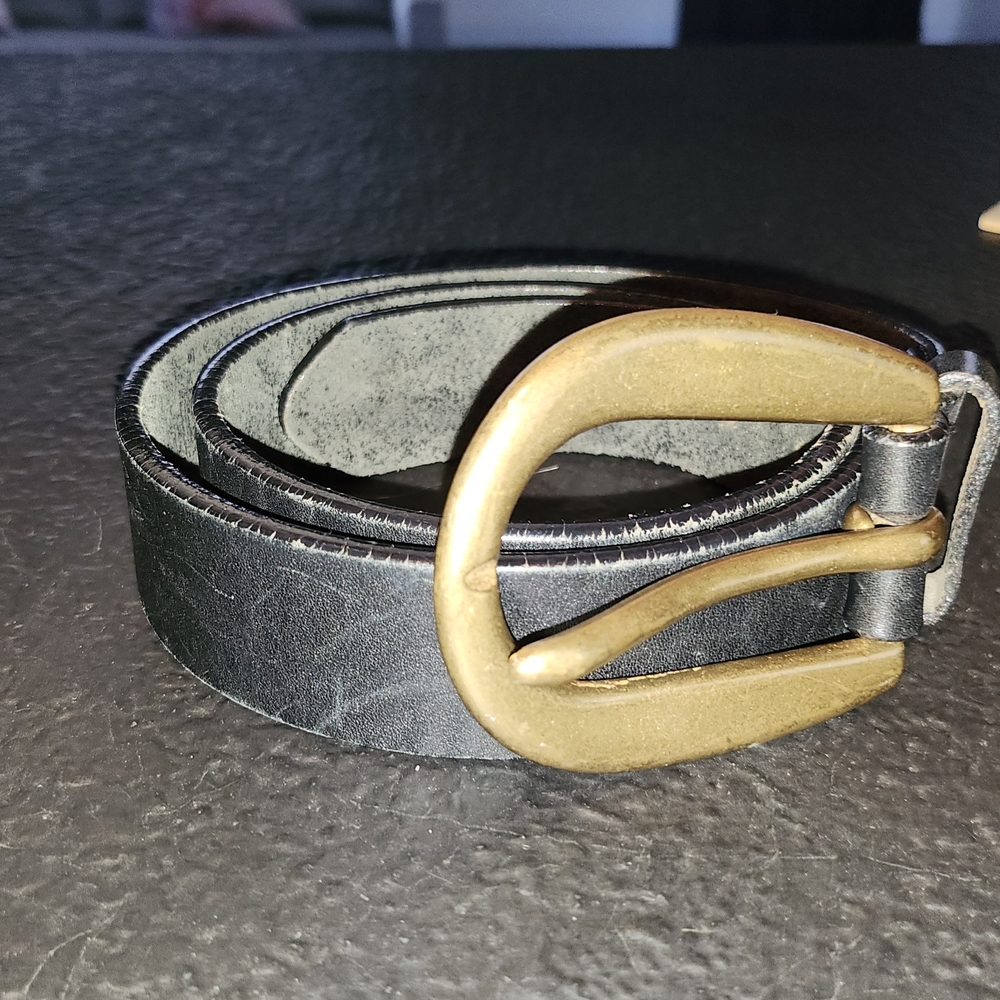 Women's Black Leather Belt with Gold Buckle